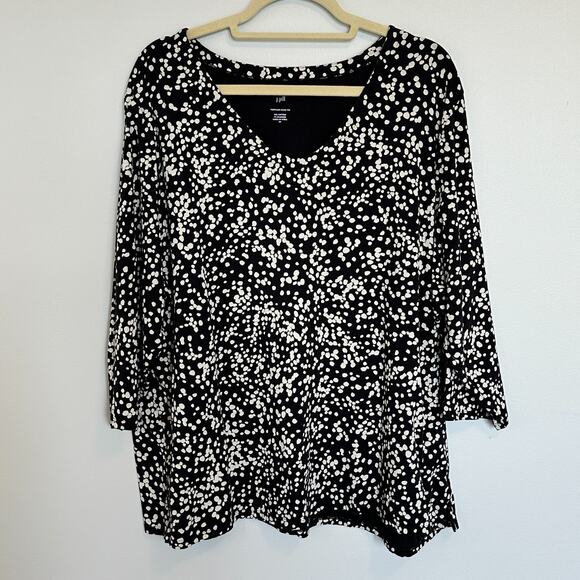 J. Jill Womens Forward Seam Tee Plus Size 3X Black White Polkadot Stretch Cotton - Picture 1 of 7